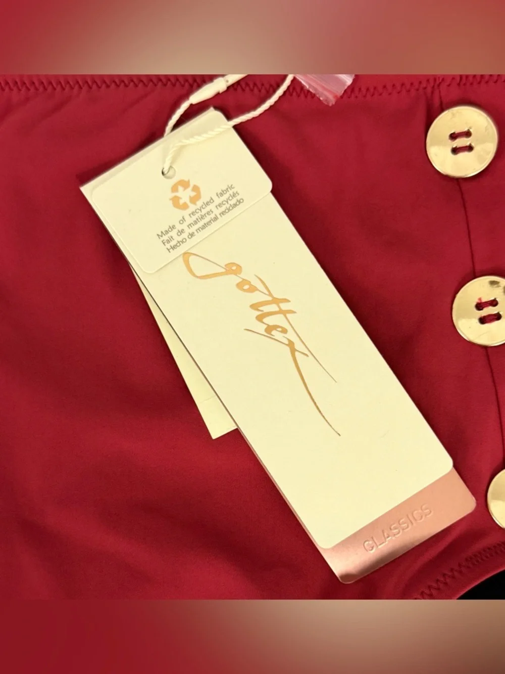 Gottex Red Paprika High-Waist Full Coverage Bikini Bottom w/ Gold Buttons 8 & 10 - Picture 6 of 11